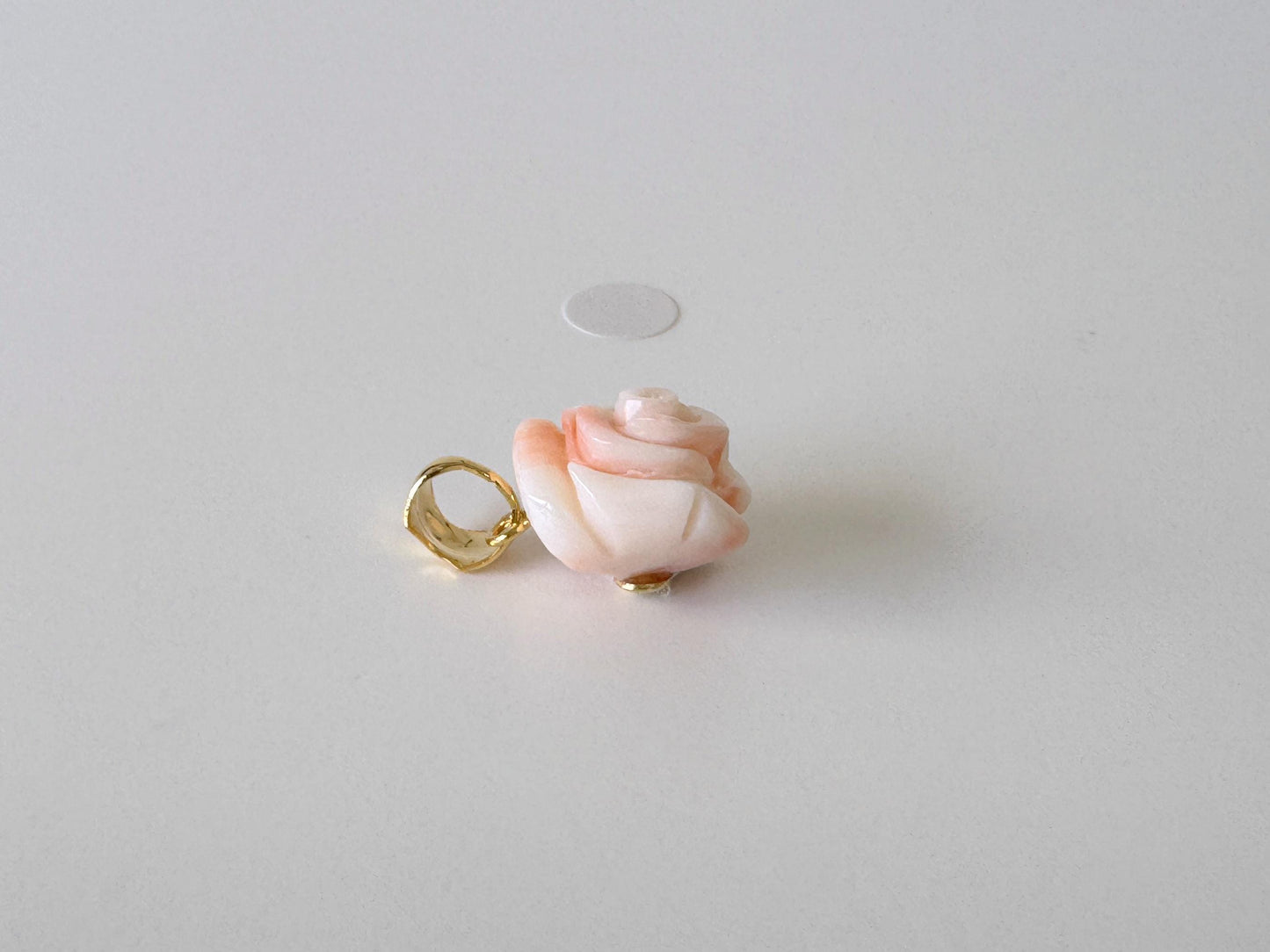 Deep Sea Coral Rose carved Pendant, 13.5x11.4mm, Natural Pink/White Color Coral, Silver (gold plated) bail, Genuine Coral Pendant