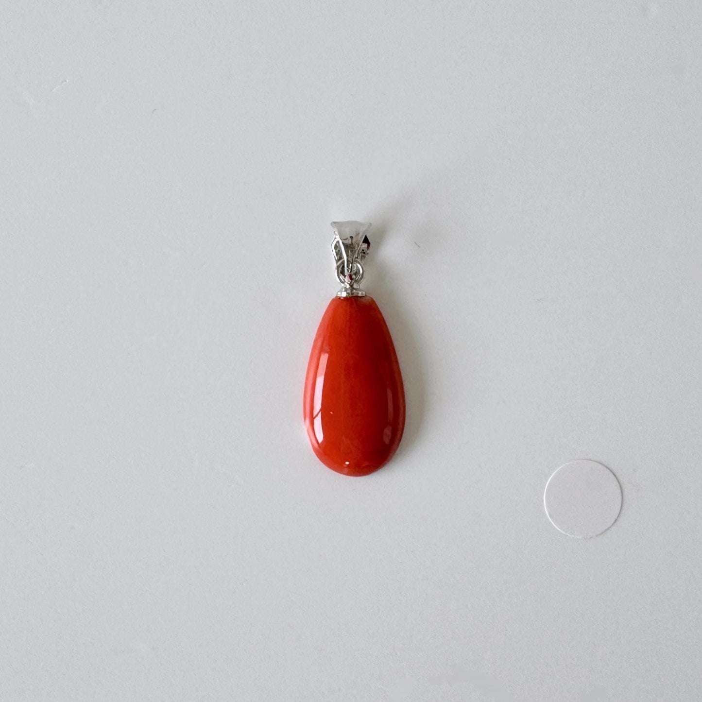 Orange Momo Coral Pendant - Natural Pear Shaped Coral Jewelry - Silver Bail (Rhodium-Plated), Genuine Material, 18x10.4mm