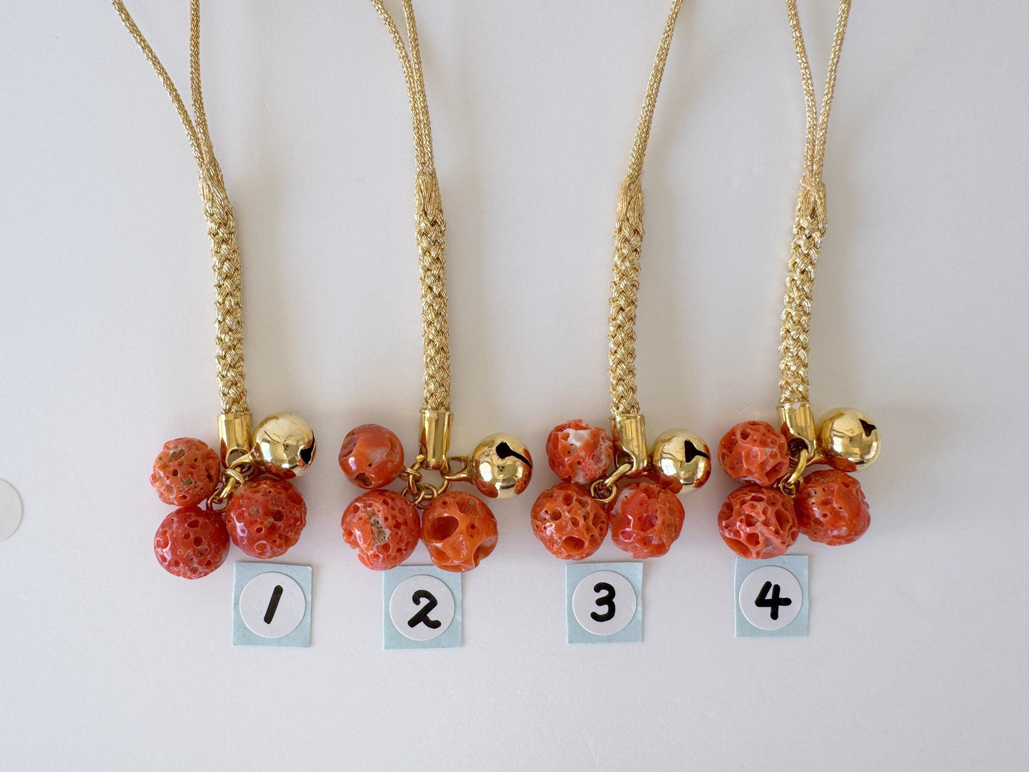 Lucky charm, Natural Aka (red) coral key strap, Netsuke strap, Natural color precious coral