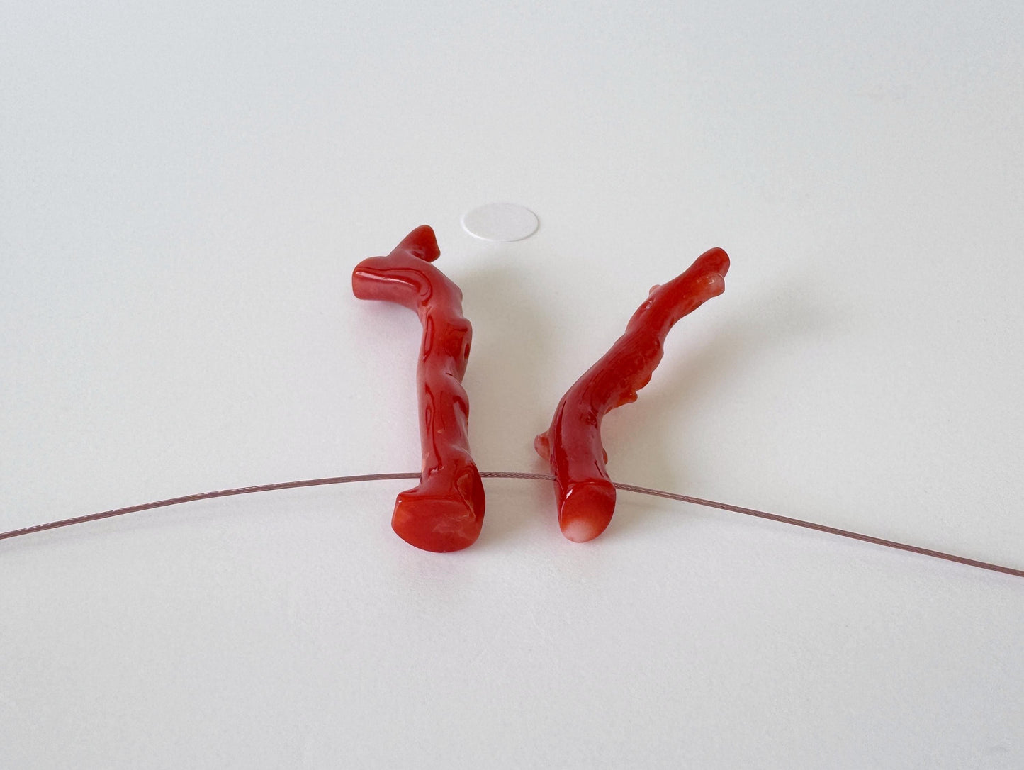Japanese red(Aka) coral branch set for 2pcs, 30-34mm, side full hole, natural red color coral for jewelry making