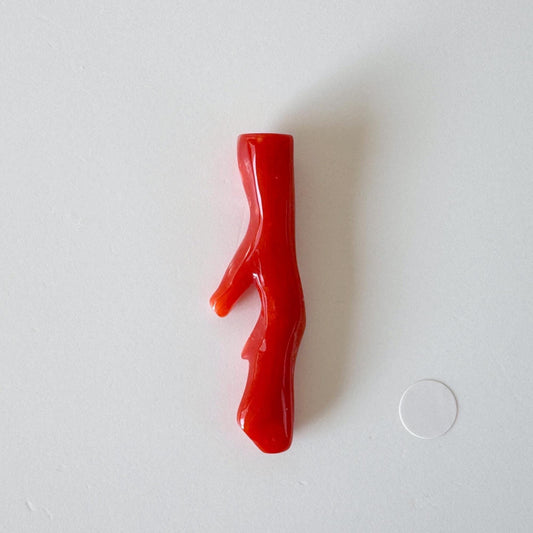 Japanese red(Aka) coral branch, 40mm, Hole on top, Natural red color coral for jewelry making