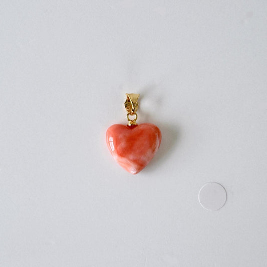 Natural Deep Sea Coral Heart Shaped Pendant, 14.6x15.4mm, Natural Pink/Orange color coral, Silver (Gold-Plated) bail