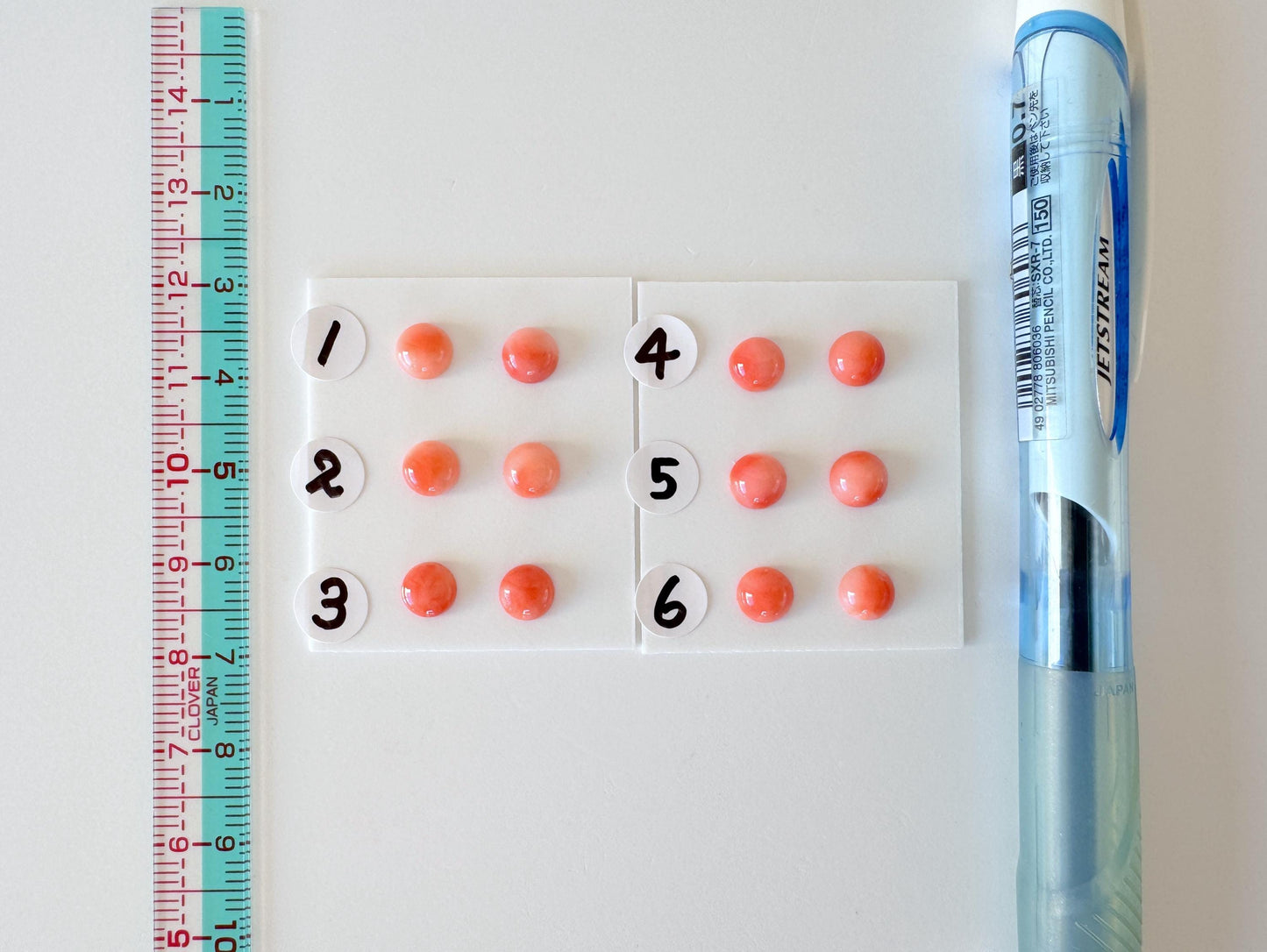 Deep Sea Coral Round Cabochons - Natural Pink Orange Pair, 5.8-6mm Half Drilled