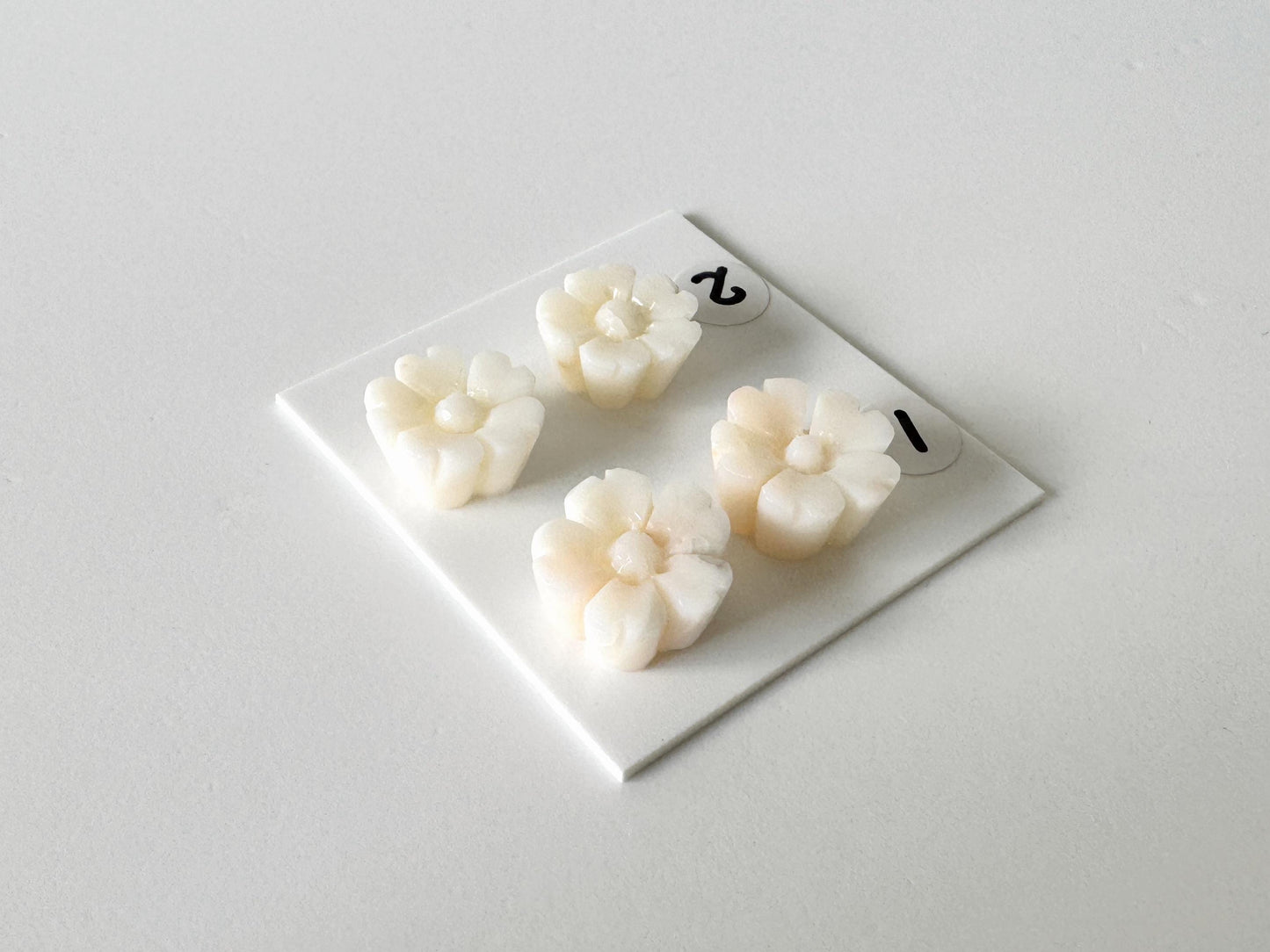 Coral Cherry Blossom Carvings: Natural Deep Sea Coral Sakura Pair, 12.5-13mm, White with Pink Tones - Genuine Coral Beads, Jewelry Making