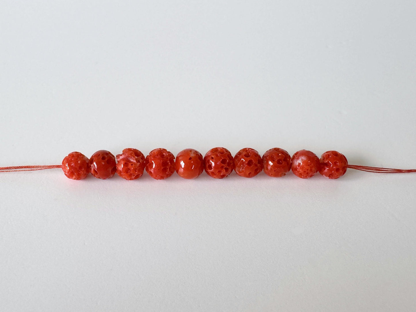 Natural Coral Short Strand | Aka Beads | Japanese Red - 6-6.9mm, 5.8cm Length, Genuine Undyed