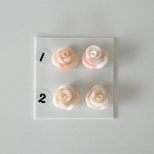 Natural Deep Sea Coral Rose Carvings 11-13mm, Pink/White Natural color, Price per pair, For Studs and Earrings, For Jewelry Making