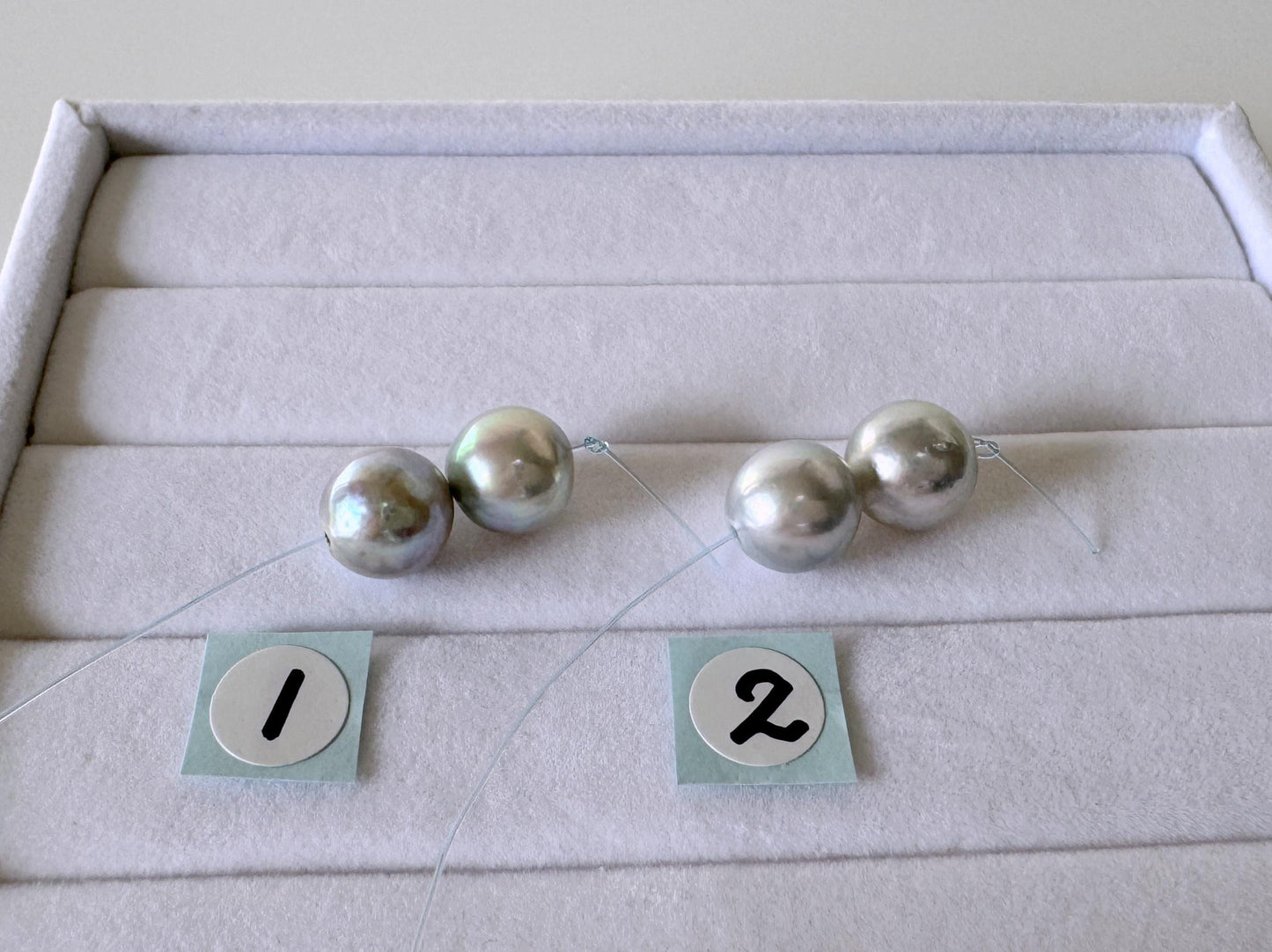 Japanese Akoya Pearl Beads - Natural Blue Silver Color, 8-8.5mm Cultured Saltwater Pearls, Mini Strand, Jewelry Supplies, 2 Pcs