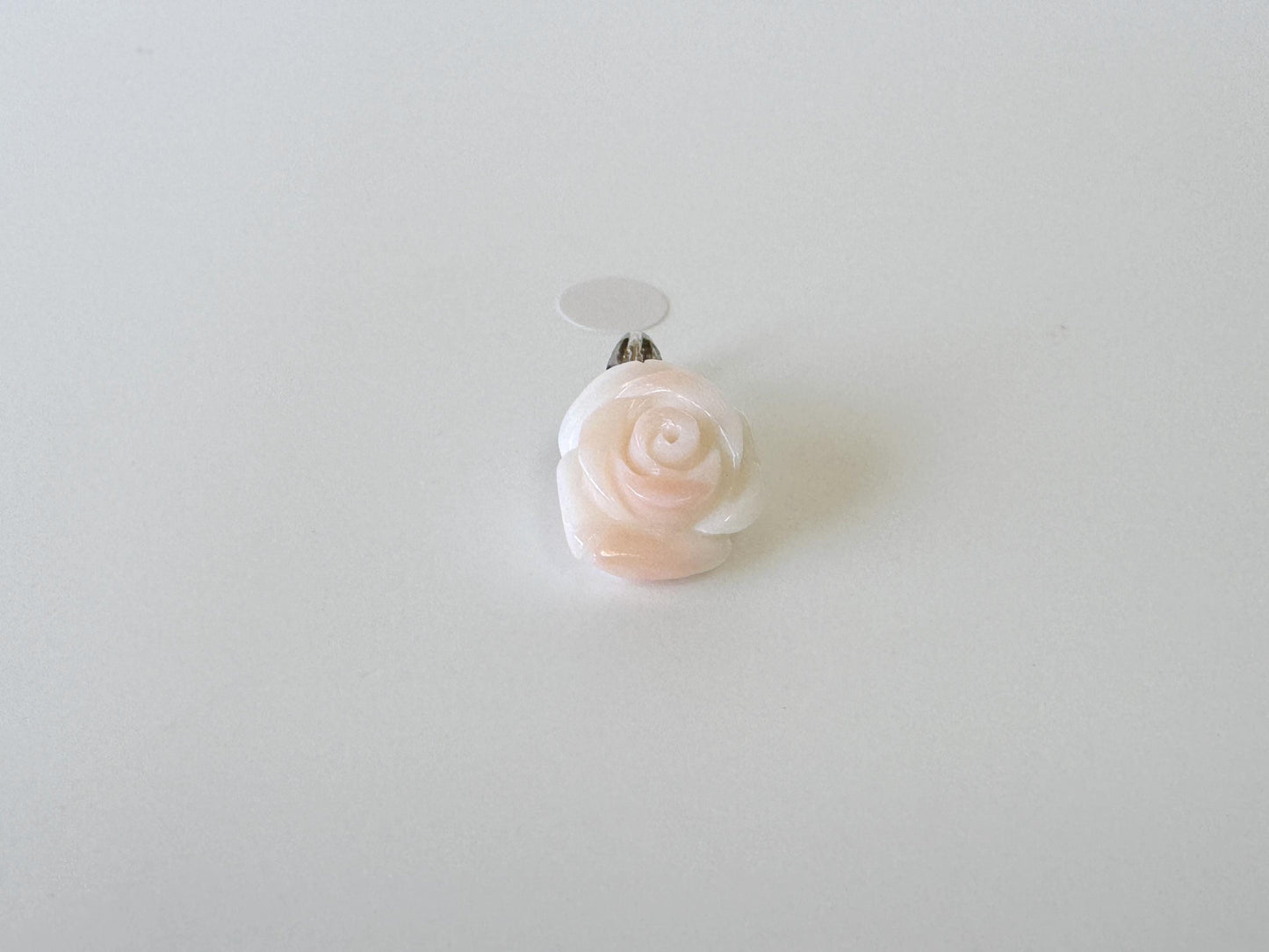 Deep Sea Coral Rose carved Pendant, 14.4x11.6mm, Natural Pink/White Color Coral, Silver (rhodium plated) bail, Genuine Coral Pendant