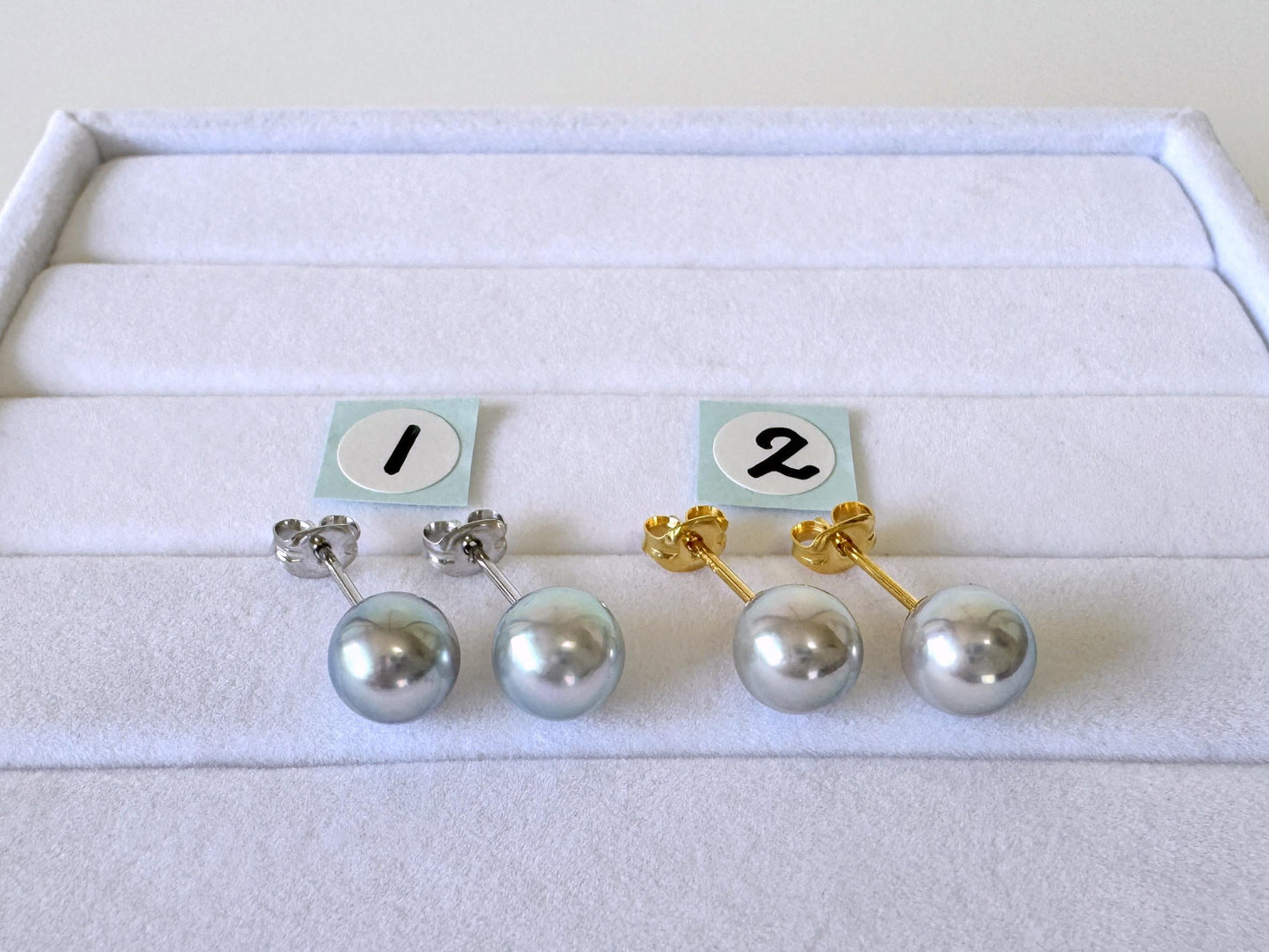 Japanese Akoya Pearl Stud Earrings, Natural Blue/Silver (7mm, Silver925 Posts, Saltwater Cultured)