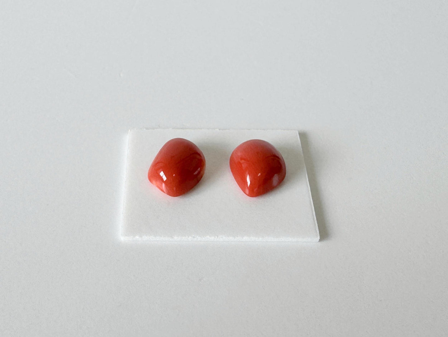 Momo Coral, Japanese Orange Cabochon | Loose 2 Pcs | Half-Drilled Back Hole, Flat-Back, 8.6-8.8mm X 7.1-8.1mm