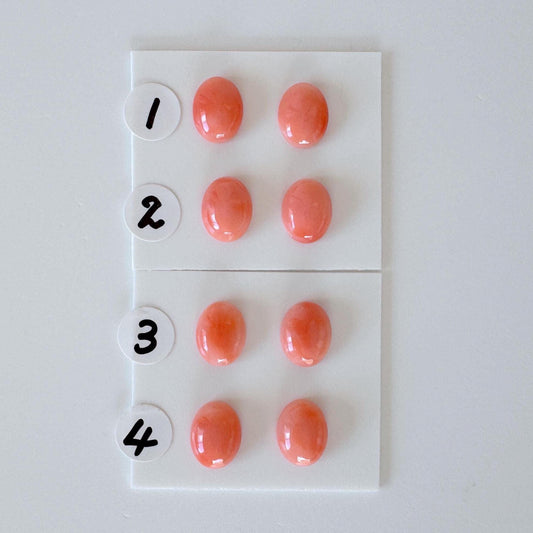 Deep Sea Coral Cabochons: Natural Orange/Pink Oval Gemstones, 9x7mm (Pair)