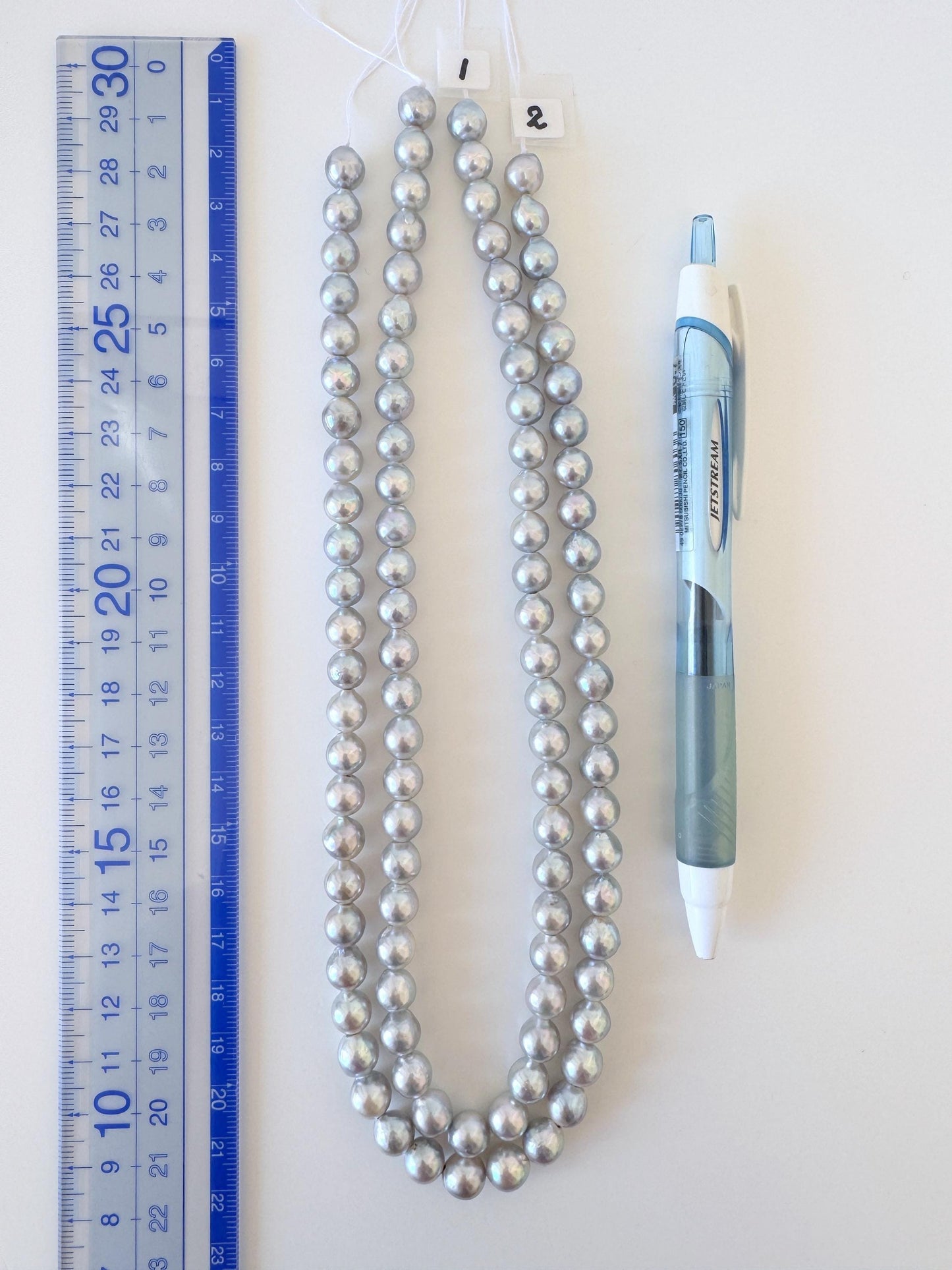Japanese Akoya Pearl Strand: Natural Blue Silver Color - 7.5-8mm Cultured Saltwater Pearls, Full 15.7" Strand for Jewelry