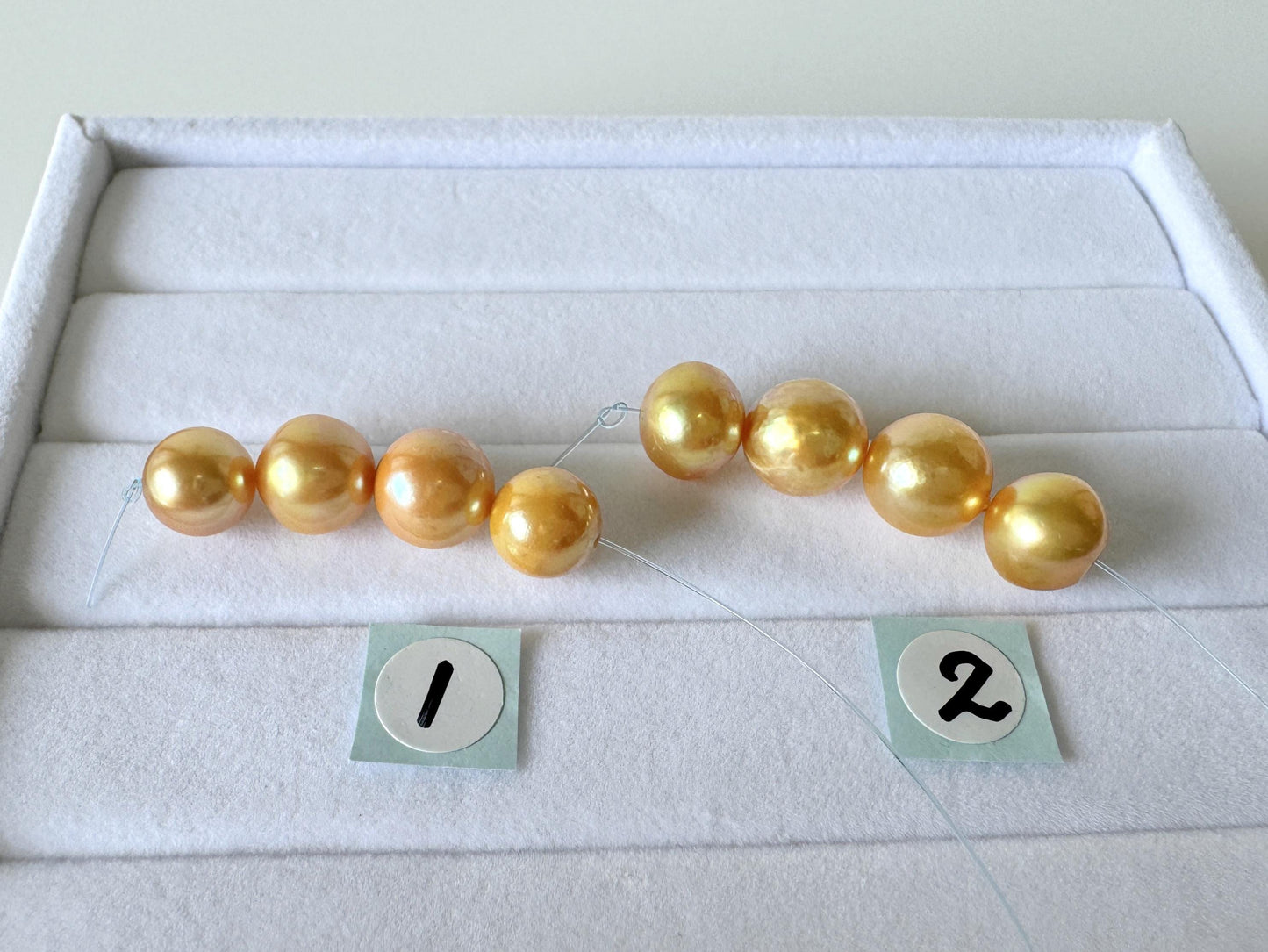 Japanese Akoya Golden Pearl Beads: Cultured Saltwater Jewelry Supplies (7.3-8.4mm, Color Treated, Mini Strand of 4 Pieces)