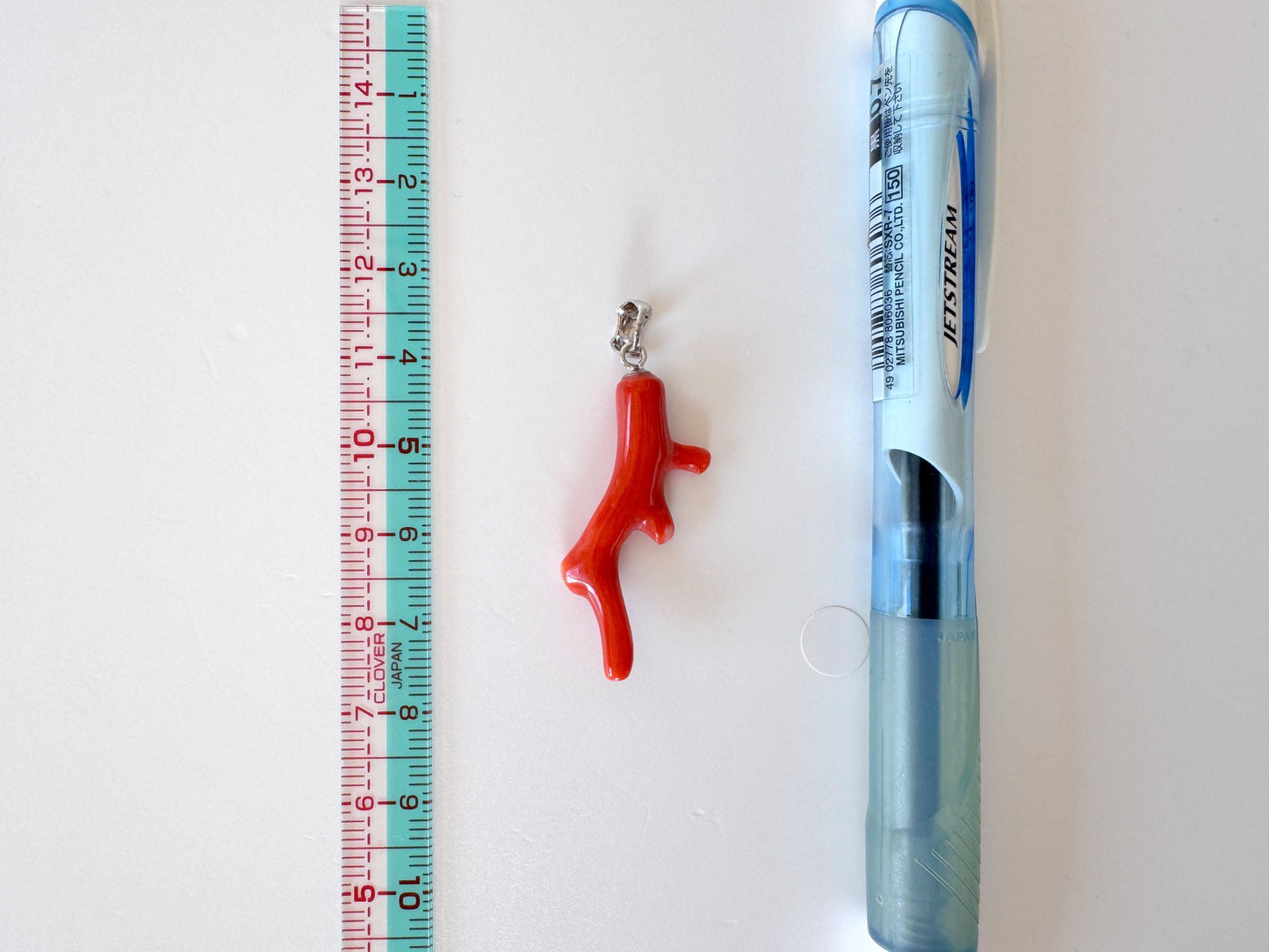 Momo Coral Branch Pendant: Japanese Orange Coral, Rhodium Silver Bail | Natural Deep Sea Jewelry, 34mm Length