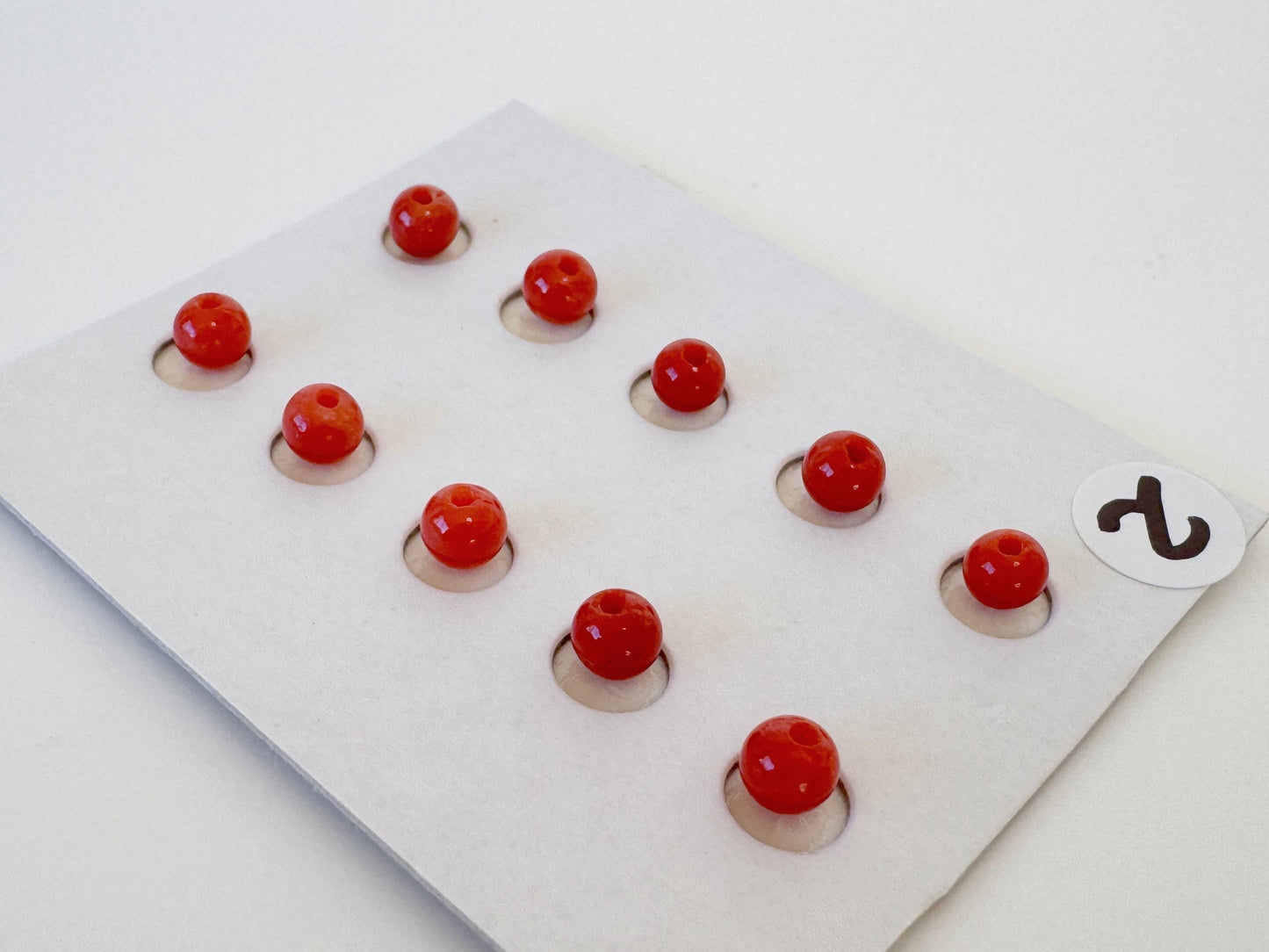 Mediterranean Red Coral Beads, Round Loose 10 Pcs Set (3.7-4mm, Half-Drilled)