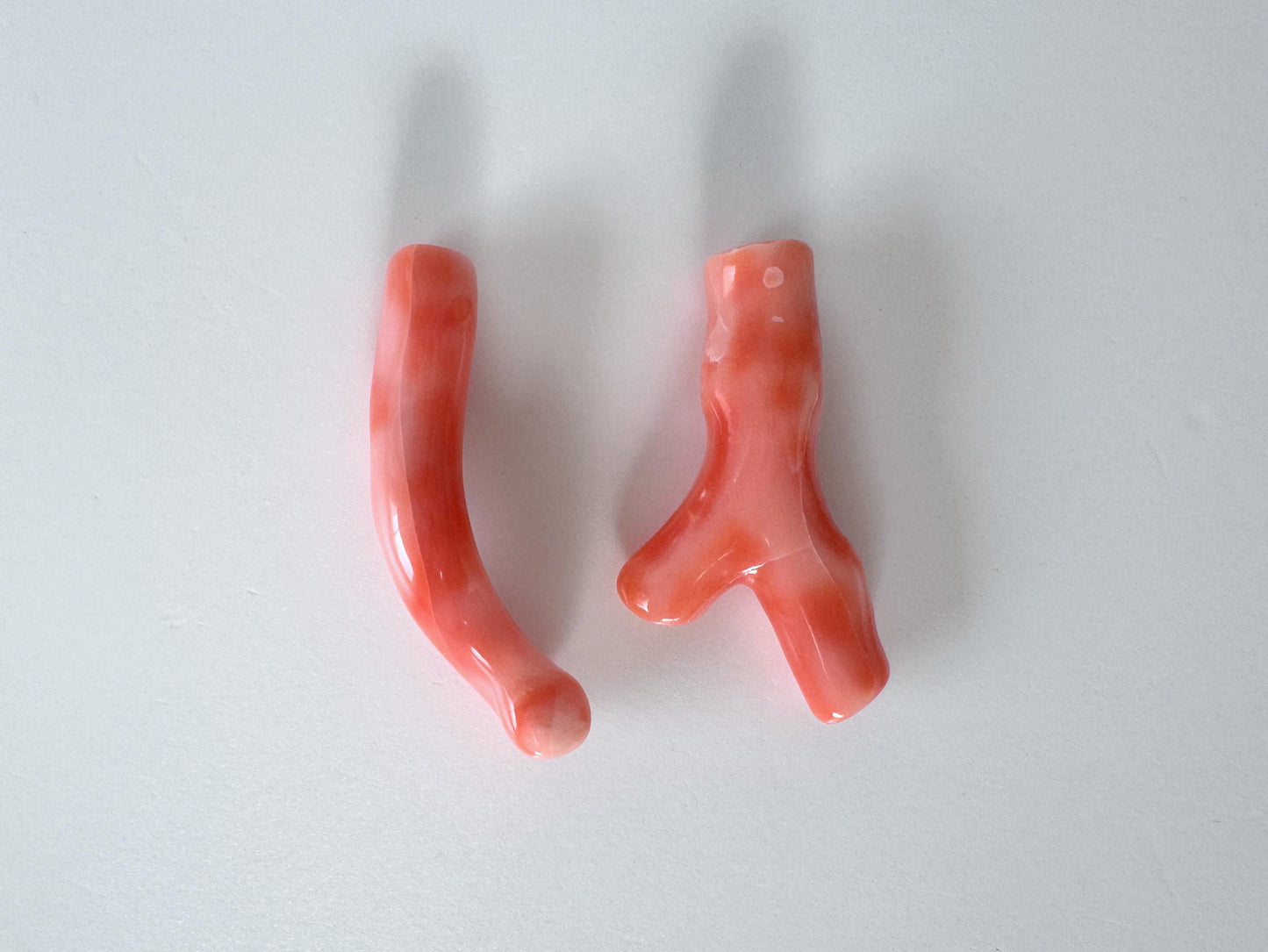 Natural Coral Branch Set Jewelry Supplies, Pink Orange Deep Sea Coral (35-38mm, Hole Drilled On Top, Set of 2 Pieces)