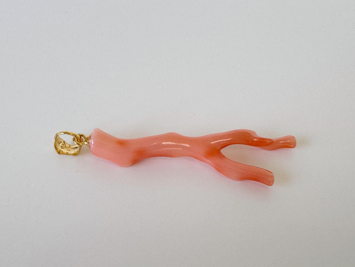 Coral Branch Pendant: Natural Pink Orange Deep Sea Coral, Gold-Plated Silver Bail | 45mm, Unique Jewelry