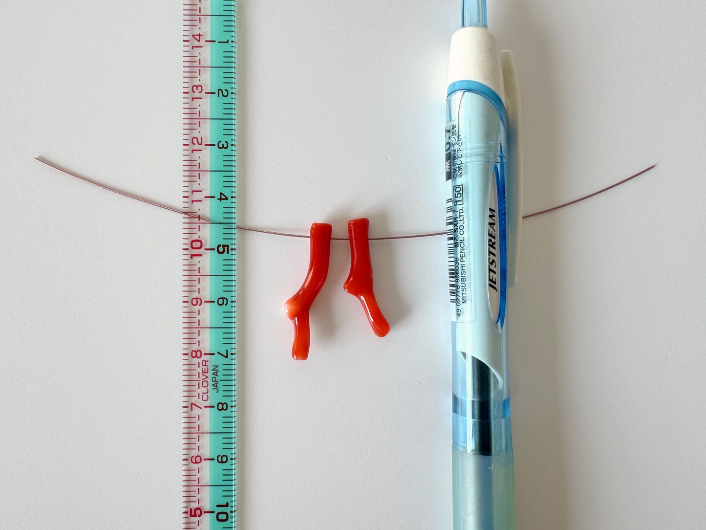 Japanese red(Aka) coral branch set for 2pcs, 22-25mm, side full hole, natural red color coral for jewelry making