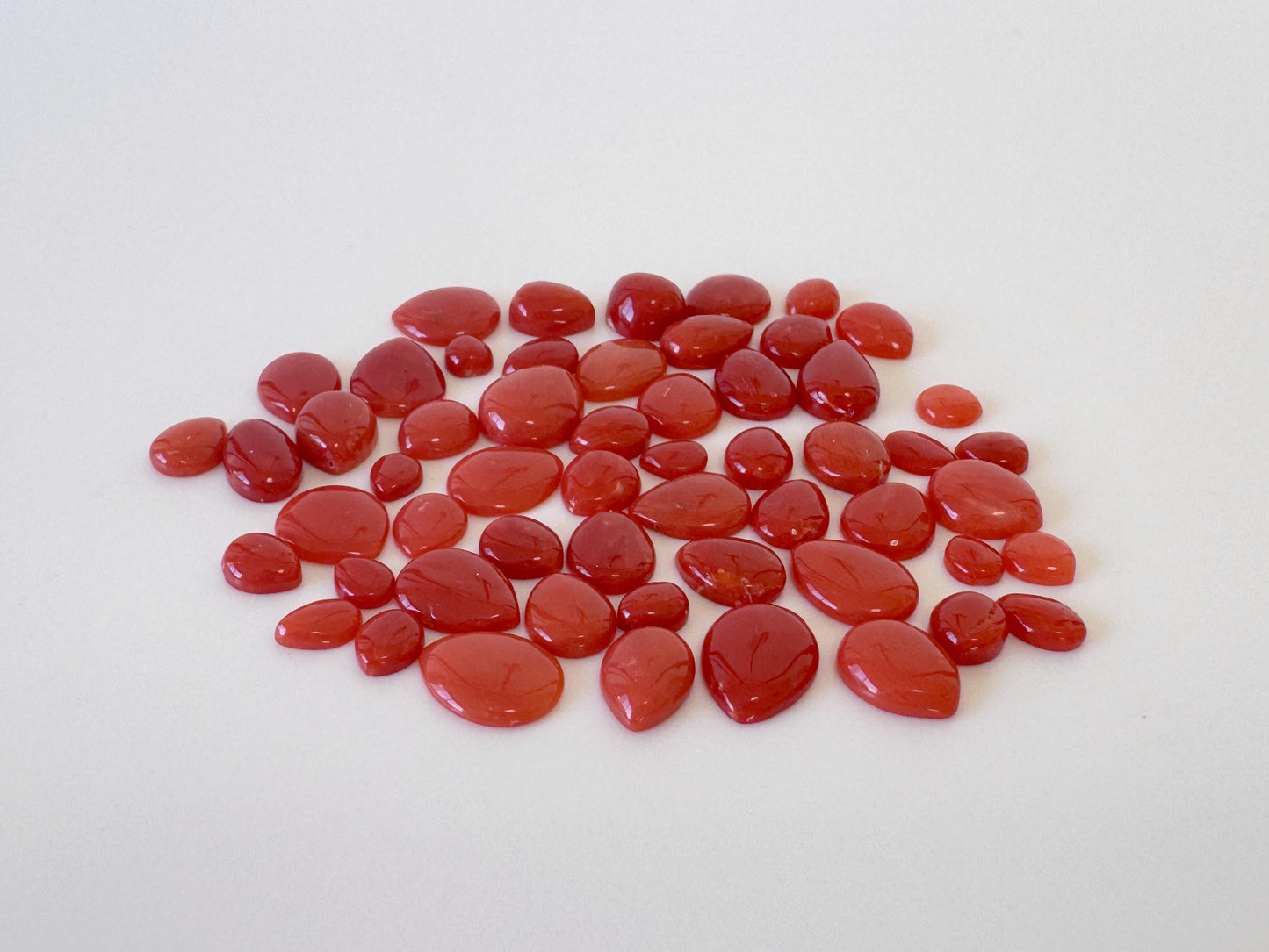 Red Mediterranean Coral Cabochons - Pear Shape Loose Stones - Natural Color, Jewelry Crafting, 57pcs Value Priced Pack