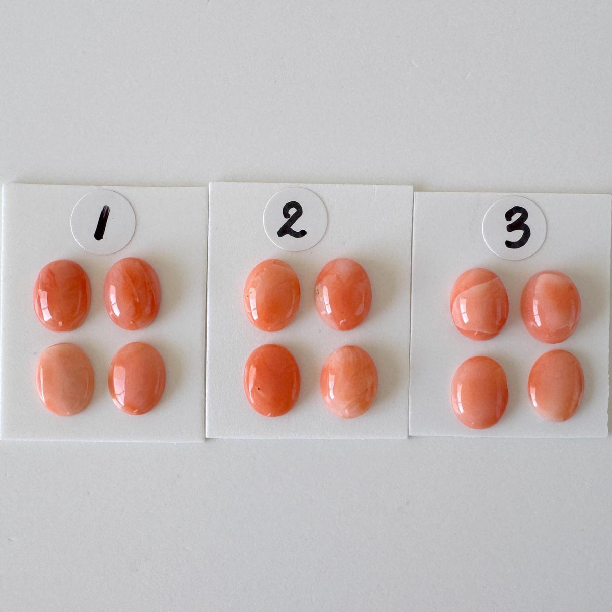 Deep Sea Coral Cabochons: Natural Orange/Pink Oval Gemstones, 9x7mm (4 pcs), Value Priced for Reason of Natural Defects