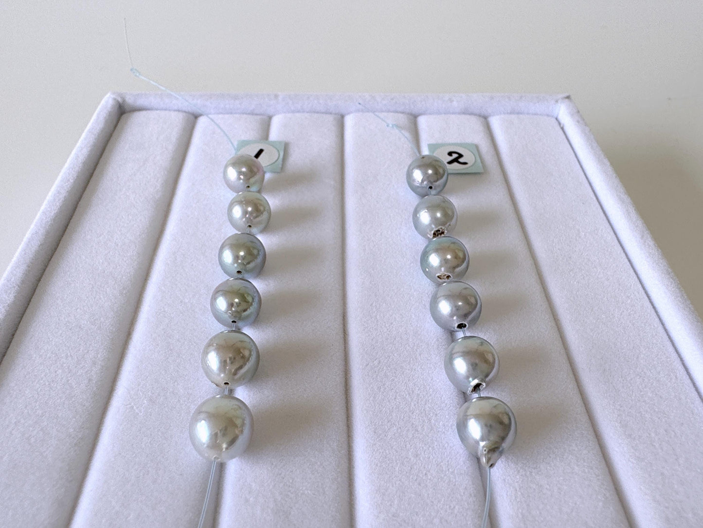 Japanese Blue/Silver color (cobalt treated) Akoya Pearl Beads, 7-7.5mm, Mini Strand, Short Strand of 6 Pieces, Cultured in Sea Water