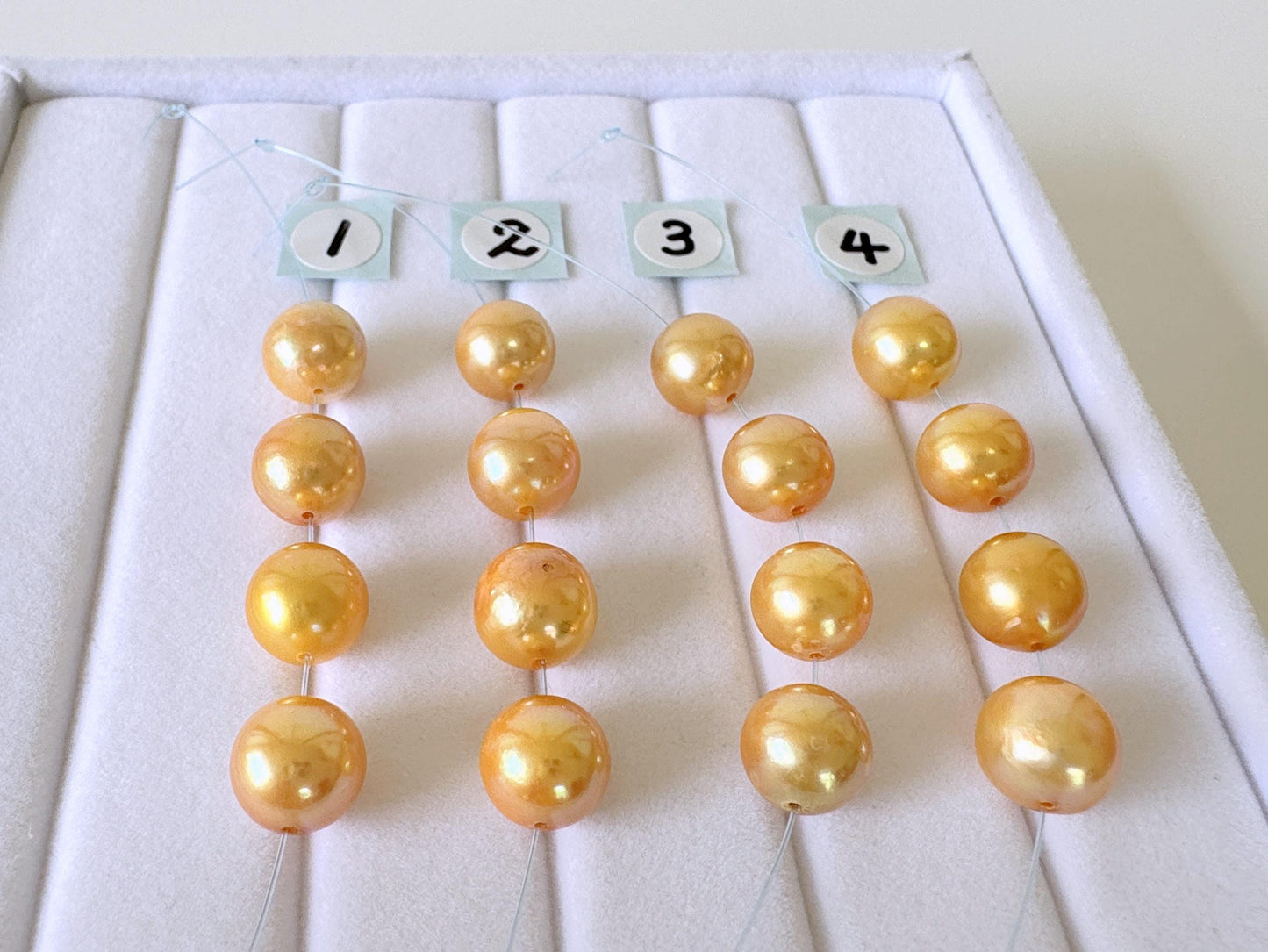 Japanese Akoya Golden Pearl Beads, Mini Strand, 7.9-8.4mm Semi-Round (Color Treated, Cultured Saltwater, 4 Pieces)