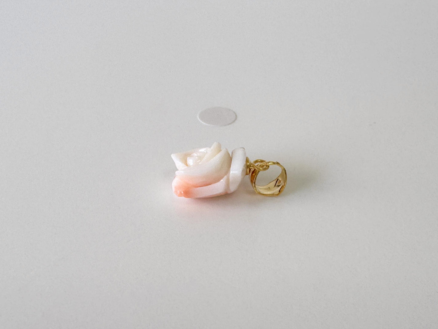 Deep Sea Coral Rose carved Pendant, 13.8x11.3mm, Natural Pink/White Color Coral, Silver (gold plated) bail, Genuine Coral Pendant