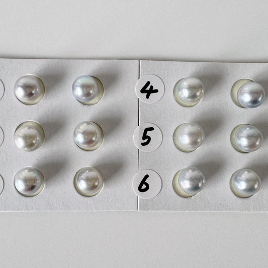 Akoya Pearls Loose Natural Blue/Silver Half-Drilled: 7-7.5mm, Japanese Cultured Saltwater Beads, Pair Pricing | Jewelry Supplies