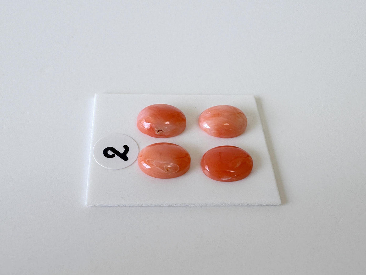 Deep Sea Coral Cabochons: Natural Orange/Pink Oval Gemstones, 9x7mm (4 pcs), Value Priced for Reason of Natural Defects