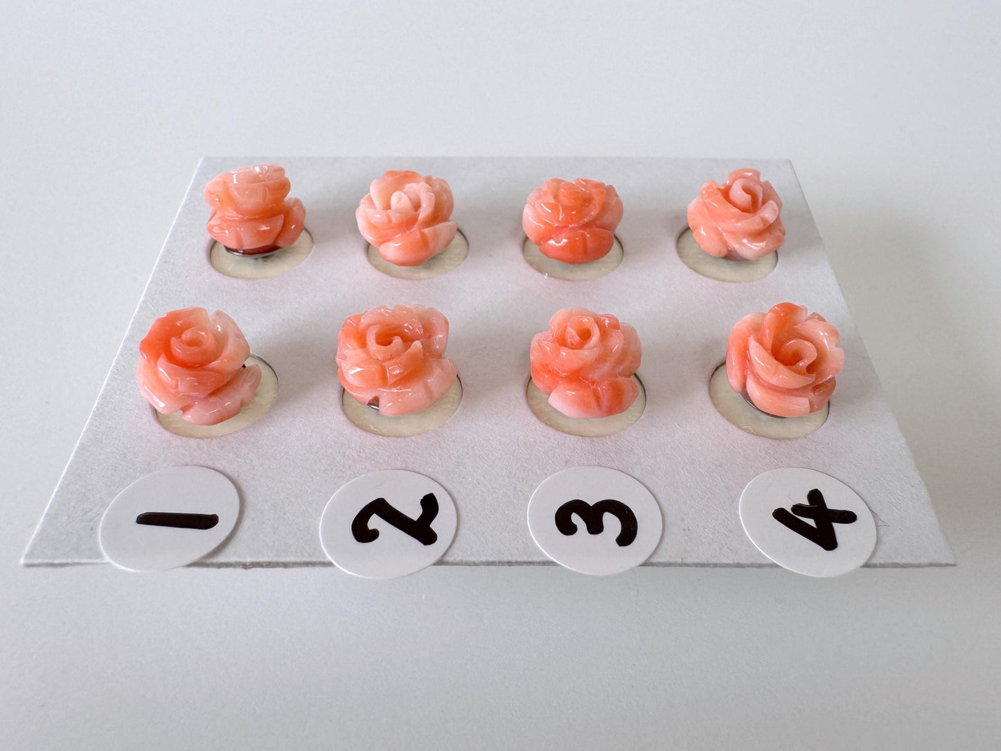 Hand-Carved Coral Rose Stud Earrings: Titanium Posts, Pink-Orange Genuine Coral