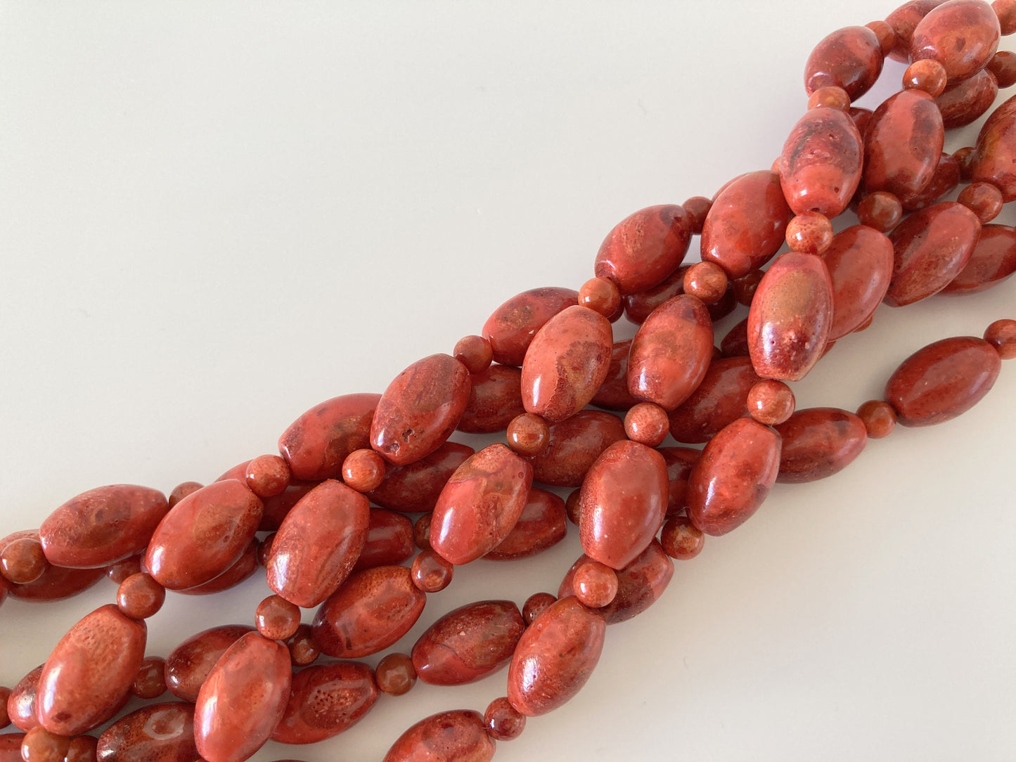 Sponge Coral Oval Beads (Barrel shape) with Round Beads / 16x10mm Oval / 5.5mm Round / sold by a Half Strand