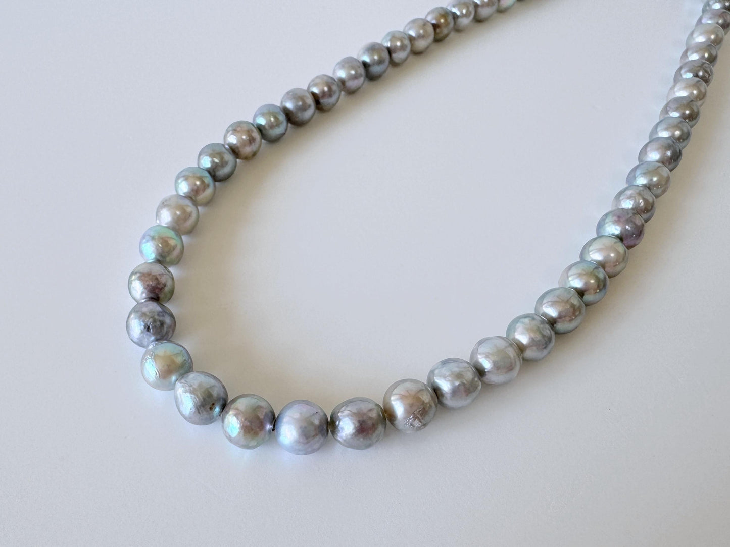 Japanese Akoya Pearl Strand - Natural Blue Silver Cultured Beads - Semi-Round Shape, 8-8.5mm Size, Saltwater Pearls, 40cm Length