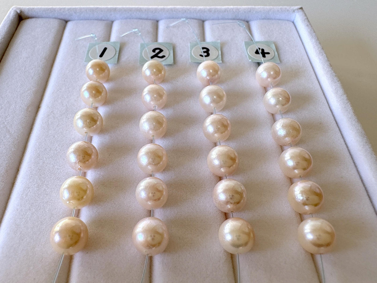 Akoya Pearl Beads Japanese Cultured, White Pink Overtone (Round 6.5-7mm, Saltwater, Mini Strand, 6 Pieces)