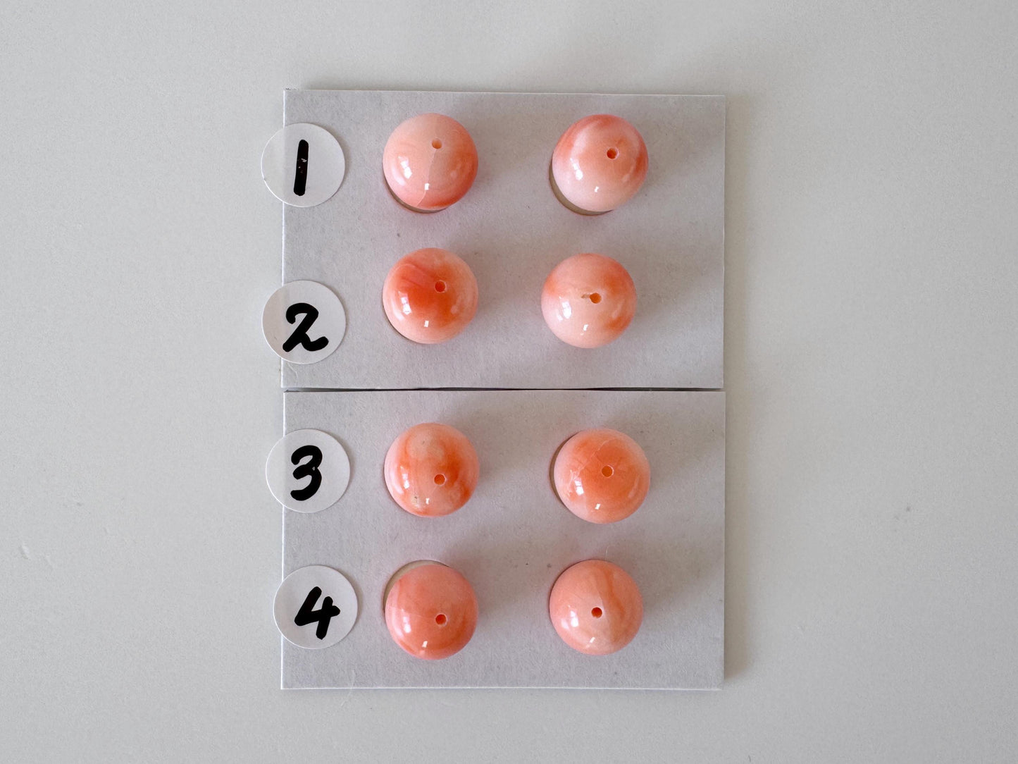 Deep Sea Coral Beads: 8.5-9mm Pink, Orange, White Round Half Drilled Pair