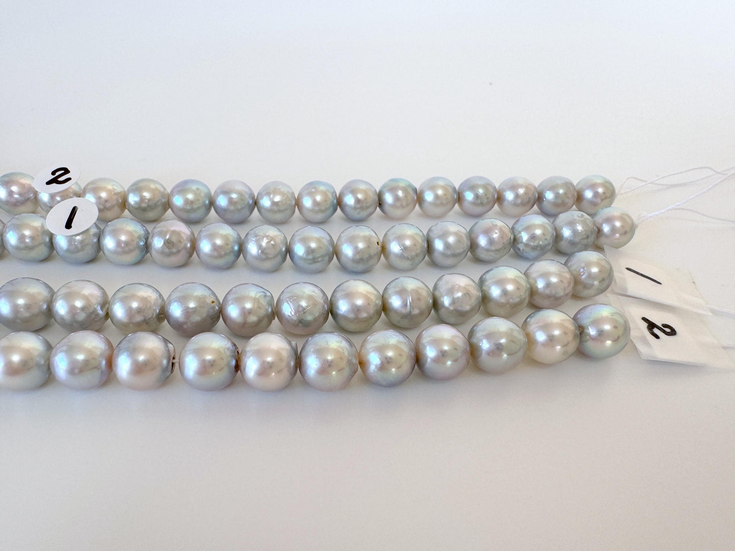 Akoya Pearl Strand - 7.5-8mm Japanese Cultured Pearls, Natural Blue Silver, 40cm