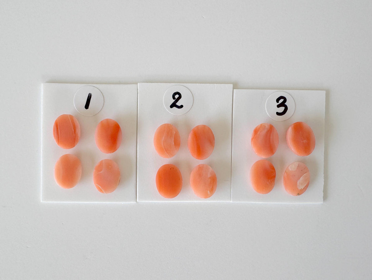 Deep Sea Coral Cabochons: Natural Orange/Pink Oval Gemstones, 9x7mm (4 pcs), Value Priced for Reason of Natural Defects