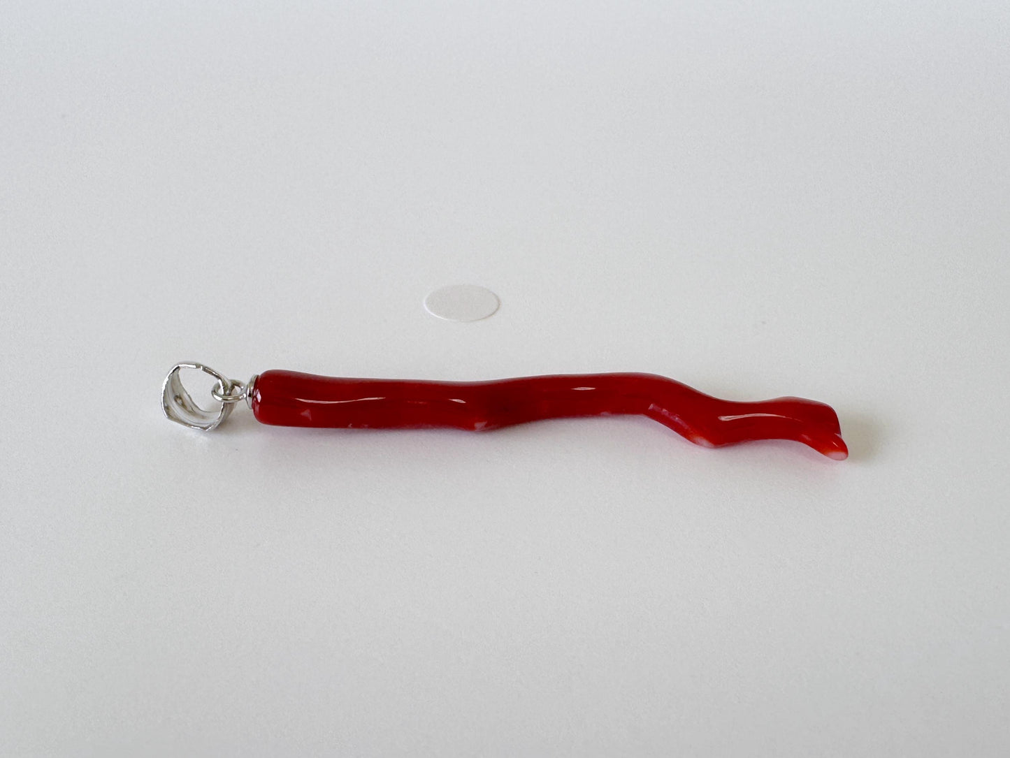 Natural Red (Aka) Coral Branch Pendant, Oxblood, Natural Color Japanese Coral, Length 50mm, Silver bail (rhodium plated)
