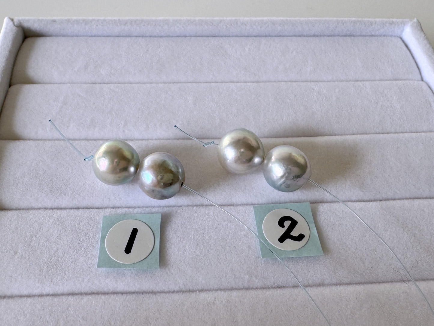 Japanese Akoya Pearl Beads - Natural Blue Silver Color, 8-8.5mm Cultured Saltwater Pearls, Mini Strand, Jewelry Supplies, 2 Pcs