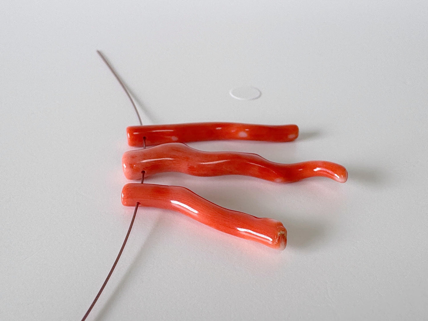 Natural Japanese Momo Coral branches, Set of 3pcs, Natural Orange Color, Side Full-Hole, Genuine Precious Coral, for Jewelry Making
