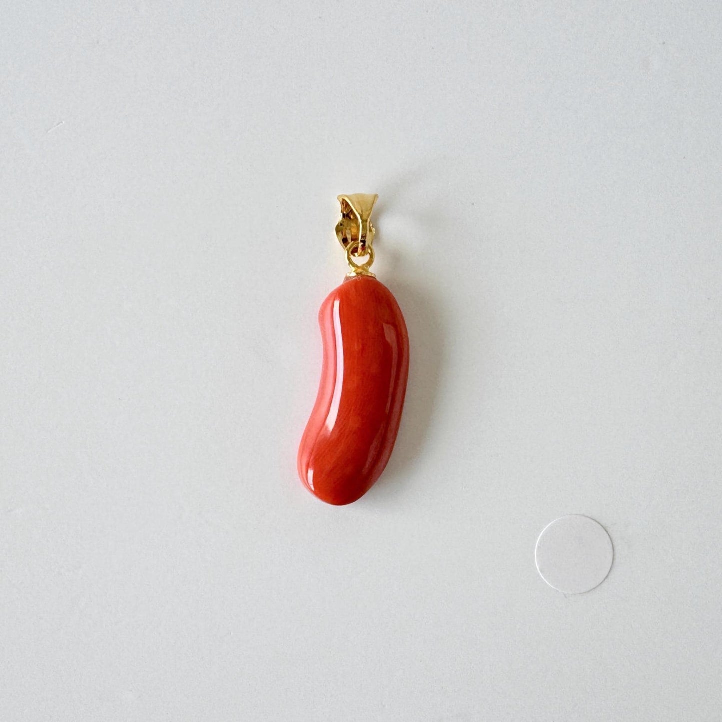 Orange Momo Coral Pendant - Natural Unique Shape Coral Jewelry - Silver Bail (Gold-Plated), Genuine Material, 22x9mm