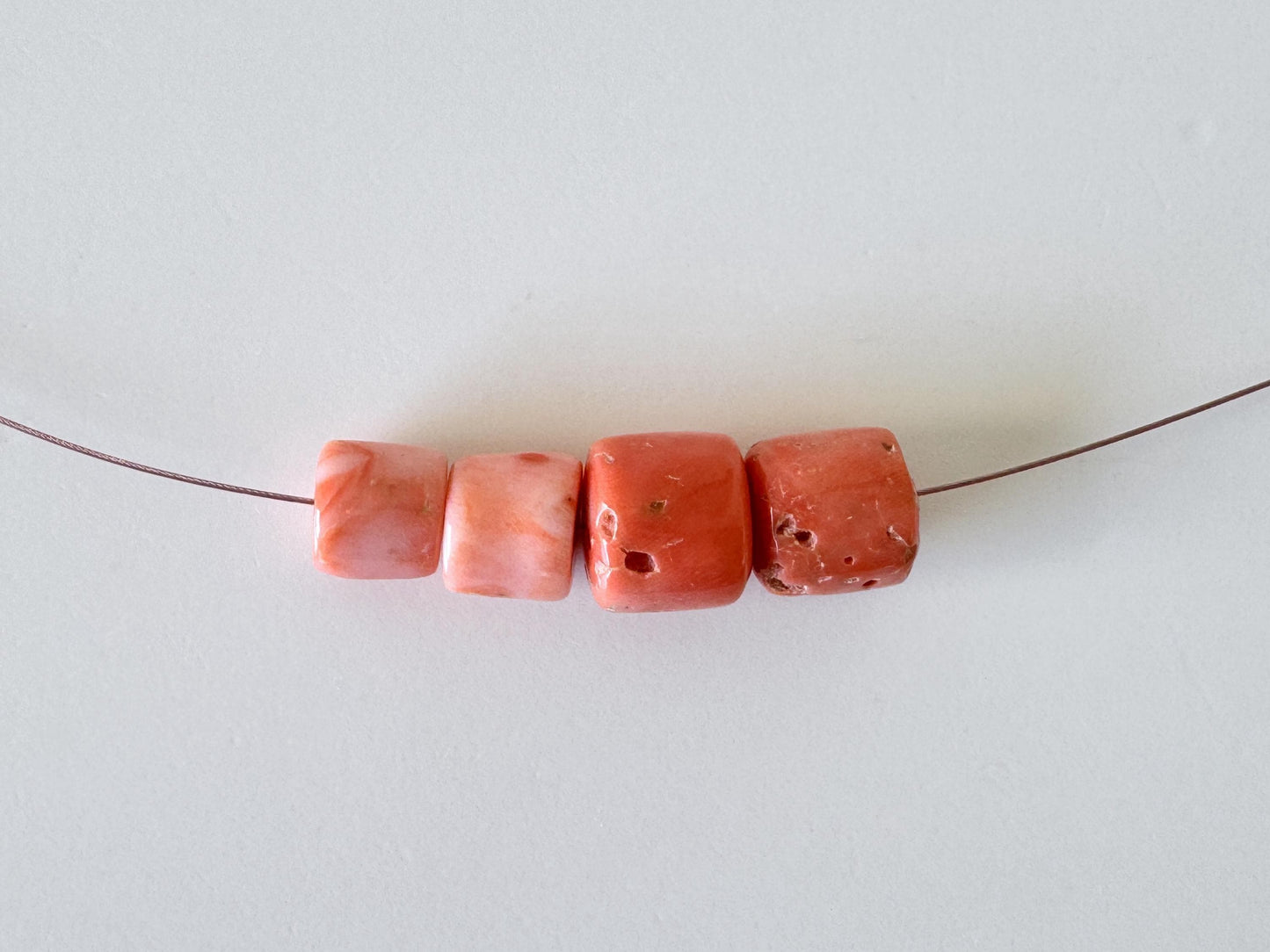 Momo Coral Cylinder Loose - Natural Orange Pink Japanese Coral Beads - Full Hole Drilled, Jewelry Making, Set of 4
