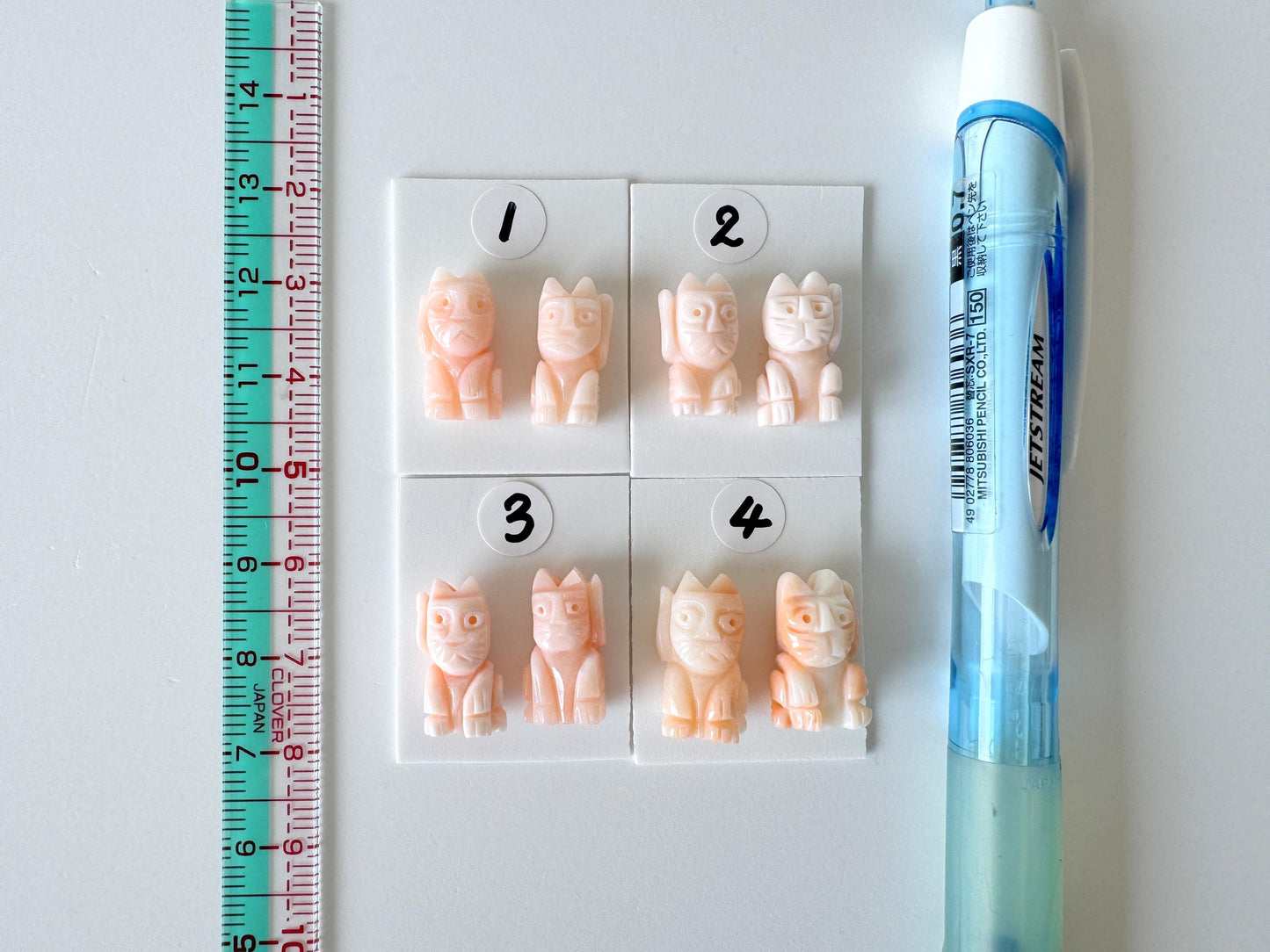 Manekineko Coral Cat Set: Pink Deep Sea Natural Coral Carving, Lucky Money & Customer Charm | Jewelry Supplies | 15-16mm, Half Drilled