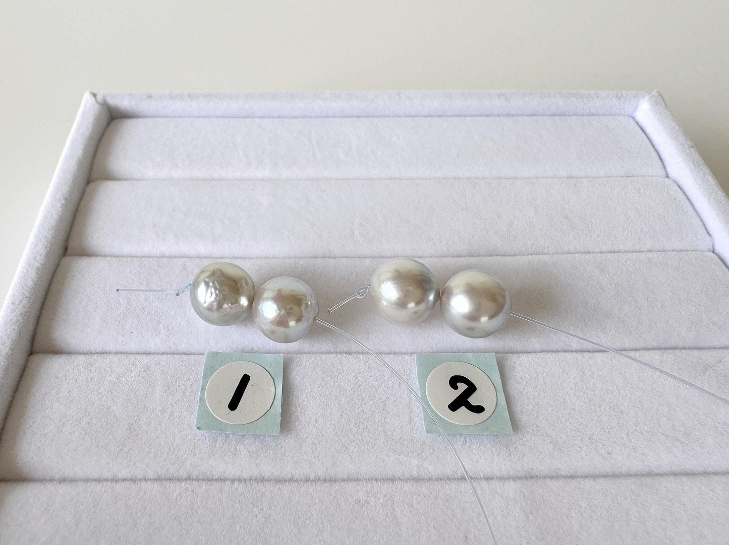 Japanese Blue/Silver (Natural color) Akoya Pearl Beads, 8-8.5mm, Mini Strand, 2 Pieces, Short Strand, Salt water pearl, Genuine Akoya Pearl