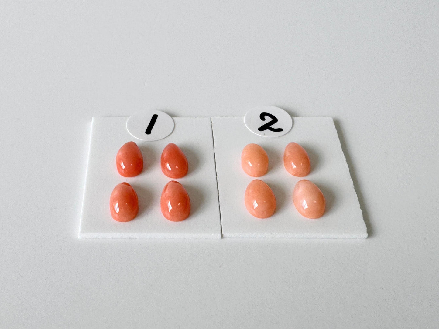 Deep Sea Coral, Pear Shaped Cabochons - Pink Orange | Back Hole | 6.5-7x4mm | 4Pc