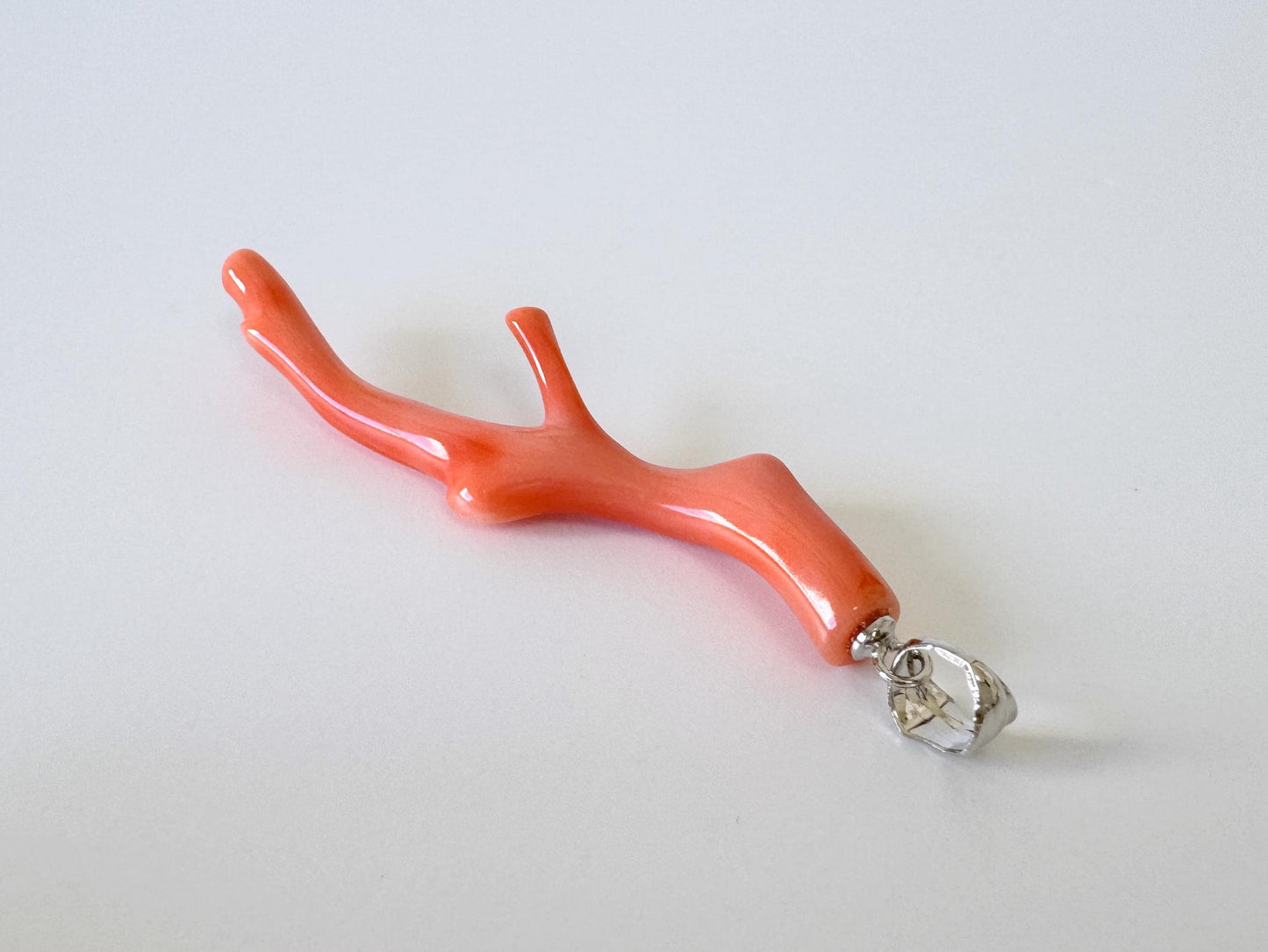 Coral Branch Pendant Natural Deep Sea Coral: Orange Pink Coral Jewelry Accent, Silver Bail (50mm Length, Lightweight Design)