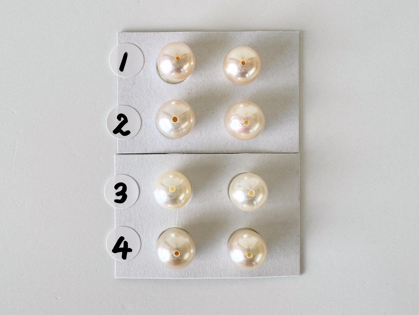 Akoya Pearl Pair Half Drilled Beads, 8.5-9mm Round White Pink Overtone (Saltwater Cultured, Jewelry Supplies)