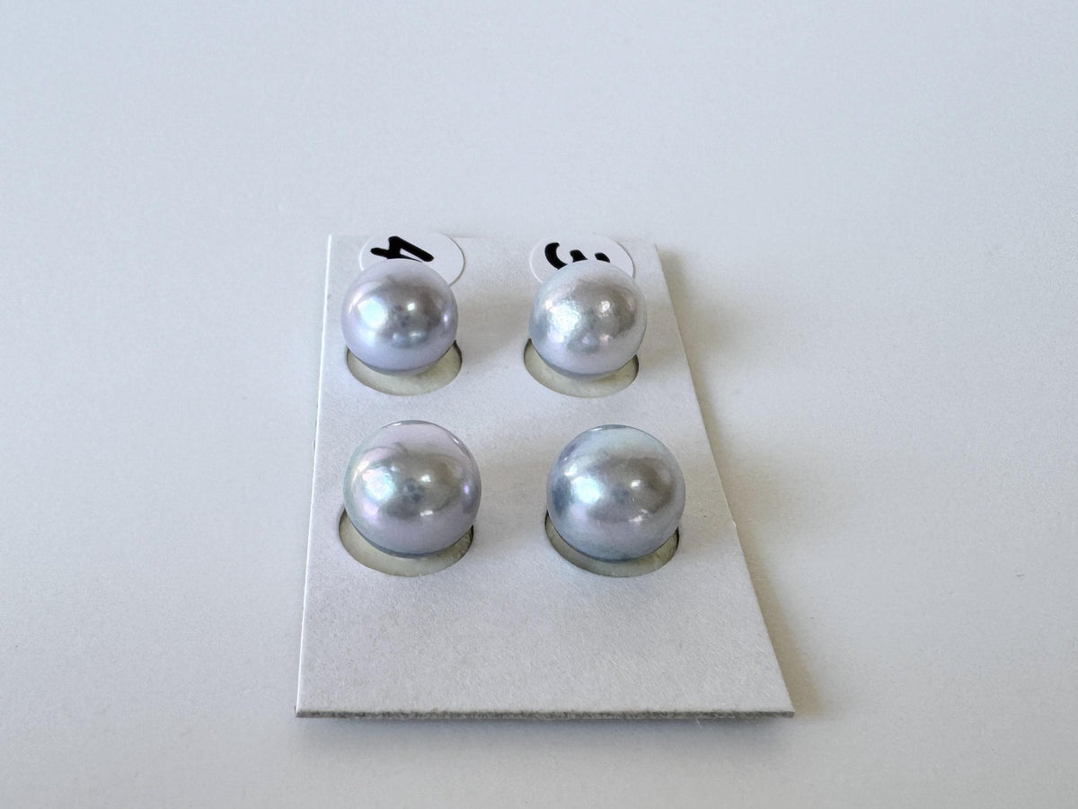 Japanese Blue/Silver (Treated) Akoya Pearl 8-8.5mm, Half-Drilled loose, Price per pair, Salt water pearl