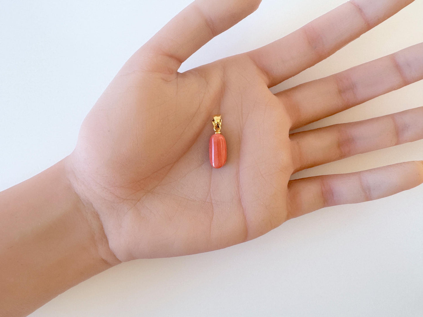 Natural Momo Coral Oval Pendant: Japanese Orange Coral, Gold-Plated Silver Bail