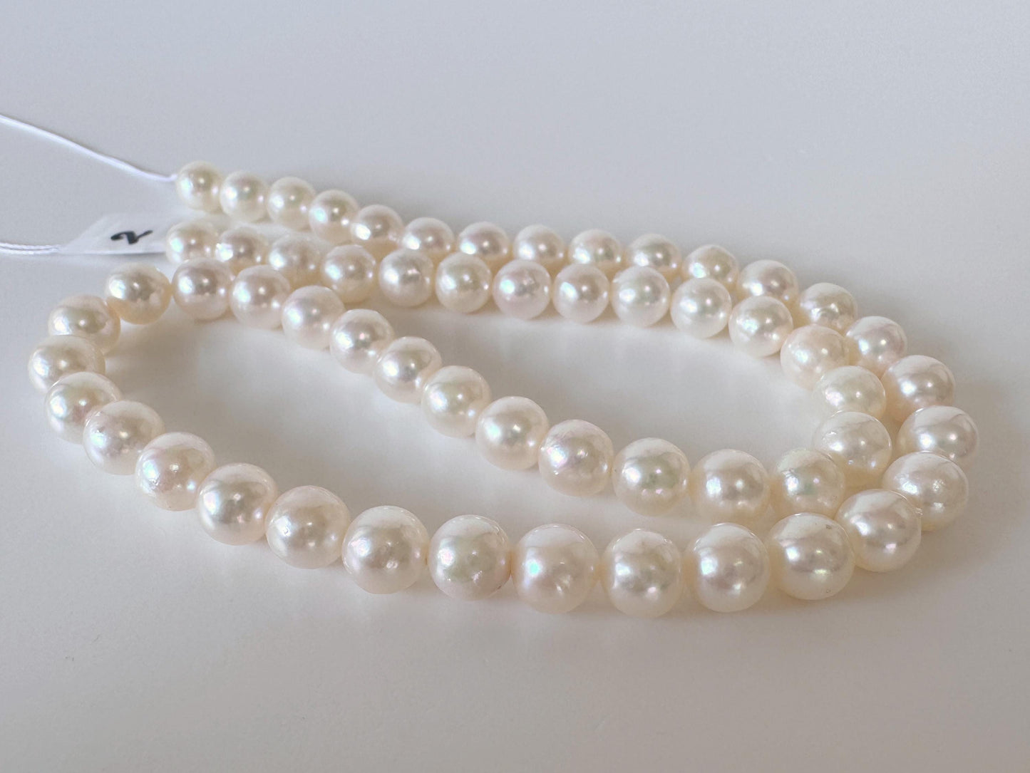 Akoya Pearl Strand - Cultured Saltwater Beads - Japanese White Pearls, 6.8-7.4mm, Full 40cm Length