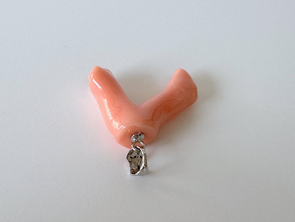 Coral Branch Pendant: Natural Orange Pink Deep Sea Coral, Silver Rhodium-Plated Bail | 22mm, Jewelry Accessory